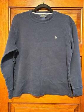 Polo Ralph Lauren Waffle Knit Thermal Crew Neck Shirt Navy Blue Size L